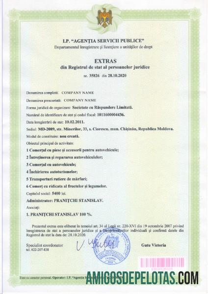 Moldavia Certificate Of Incorporation amostra